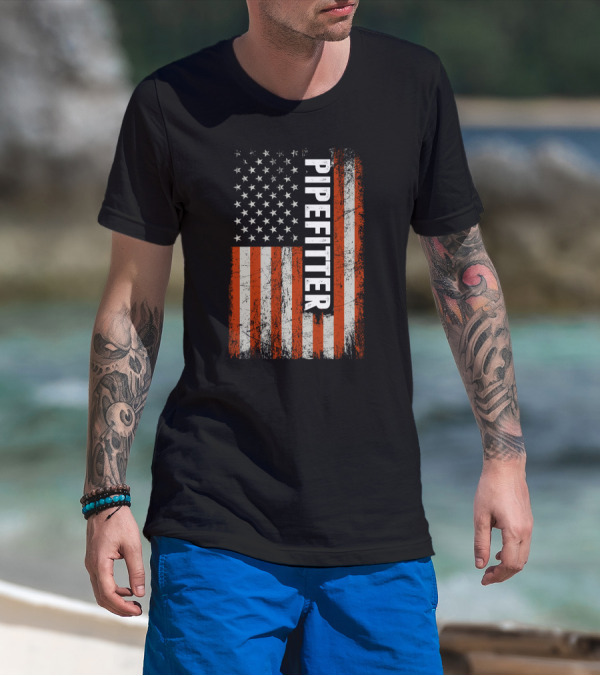 American Flag Pipefitter Patriotic T-Shirt