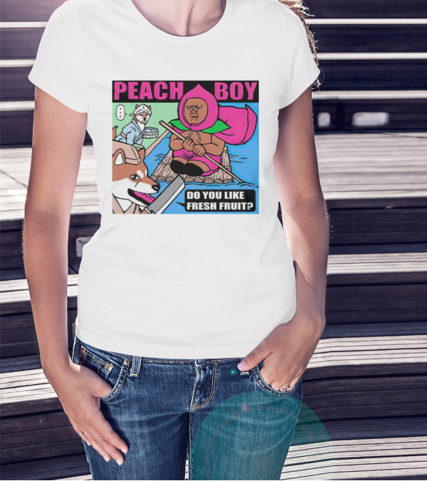 Peach Boy Do You Like Fresh Fruit Toru Owashi Manga-Style Adventure Rafting With Dog And Monkey T-Shirt