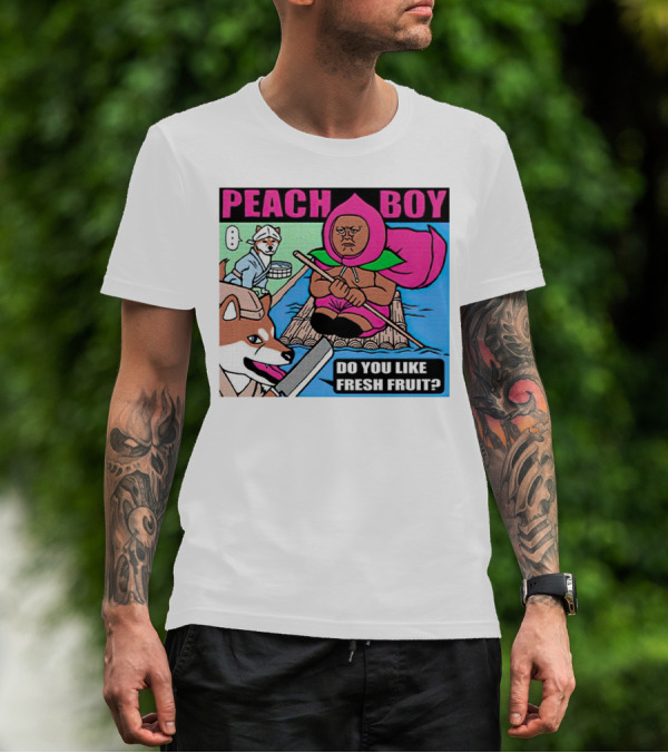 Peach Boy Do You Like Fresh Fruit Toru Owashi Manga-Style Adventure Rafting With Dog And Monkey T-Shirt