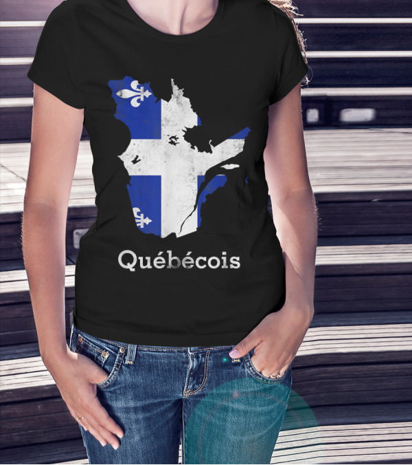 Québecois Province Map Fleur-de-Lis Montreal Quebec Flag T-Shirt