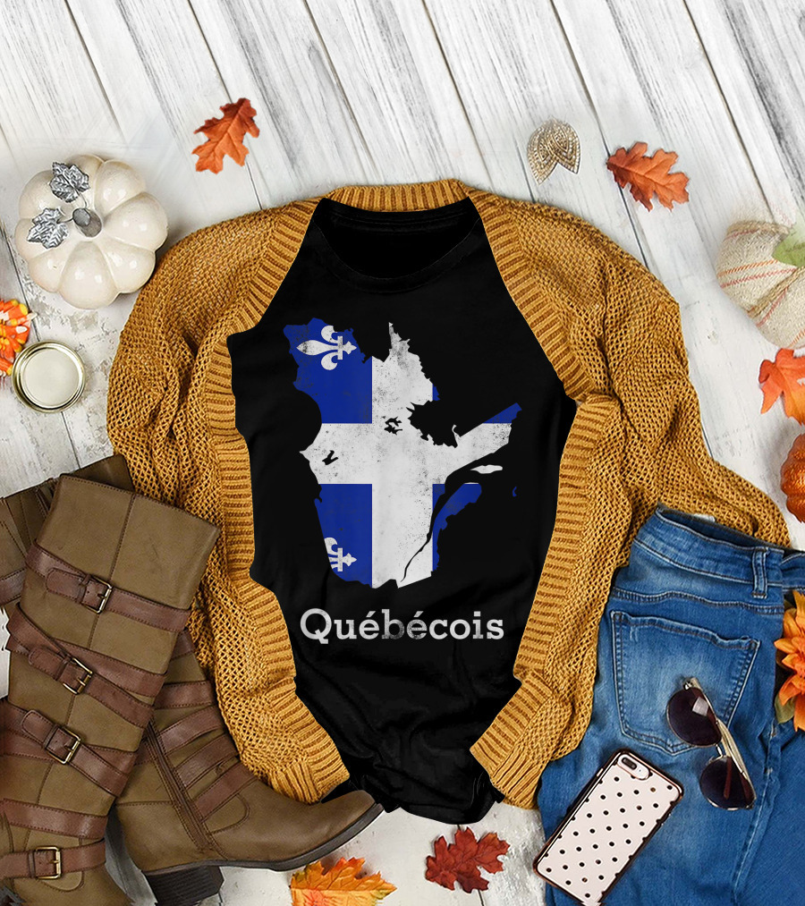 Québecois Province Map Fleur-de-Lis Montreal Quebec Flag T-Shirt