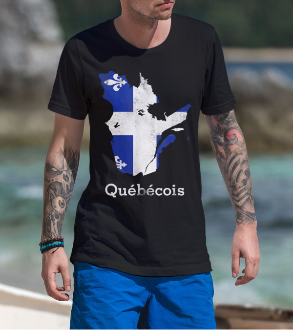 Québecois Province Map Fleur-de-Lis Montreal Quebec Flag T-Shirt