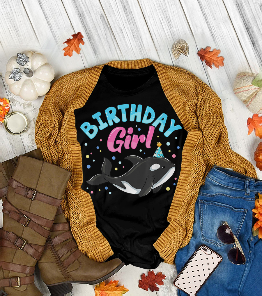 Birthday Girl Cute Orcas Killer Whale Party T-Shirt