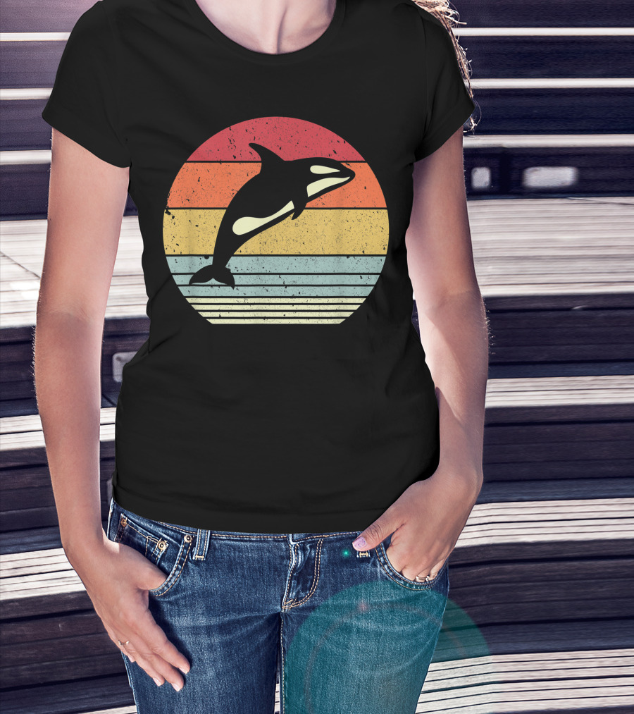 Orca Retro Sunset Style Ocean Stripes T-Shirt