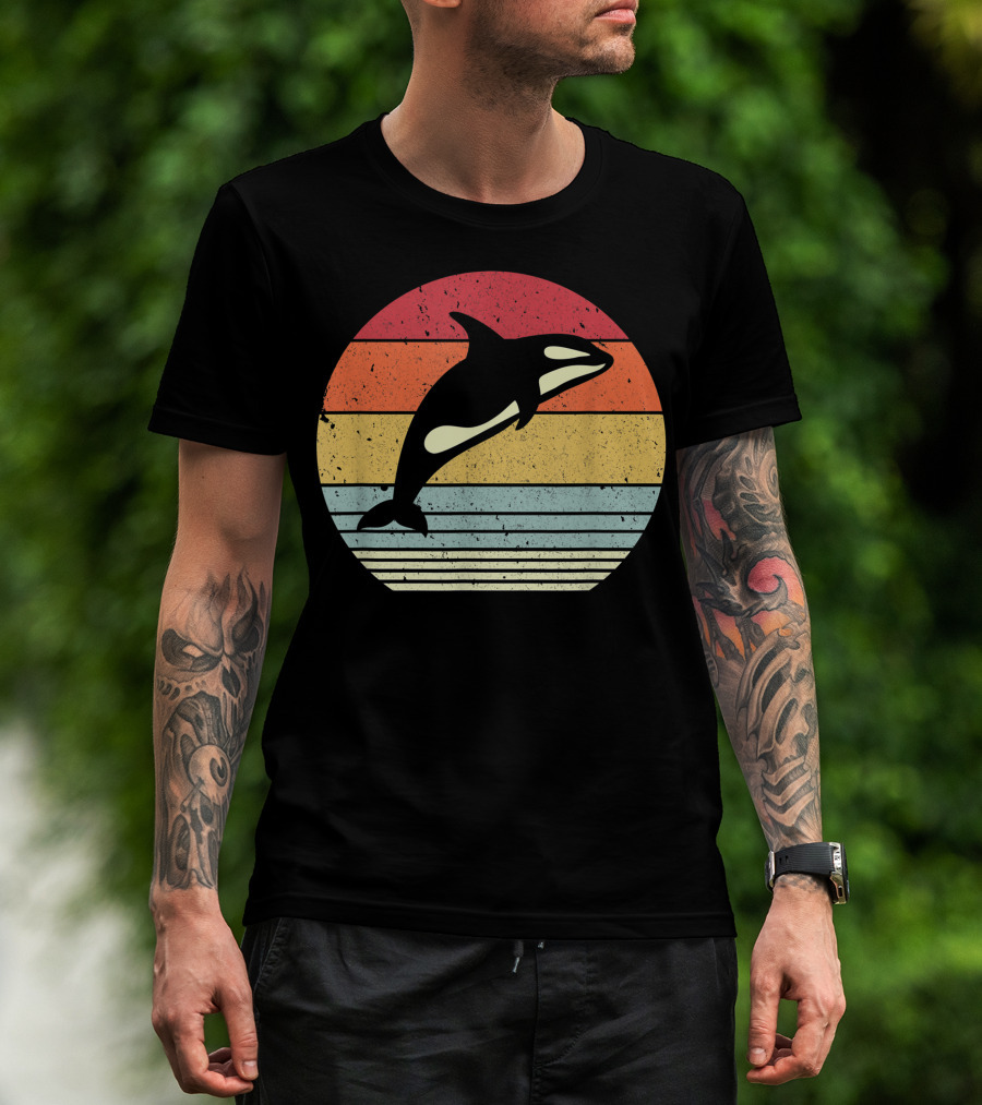 Orca Retro Sunset Style Ocean Stripes T-Shirt