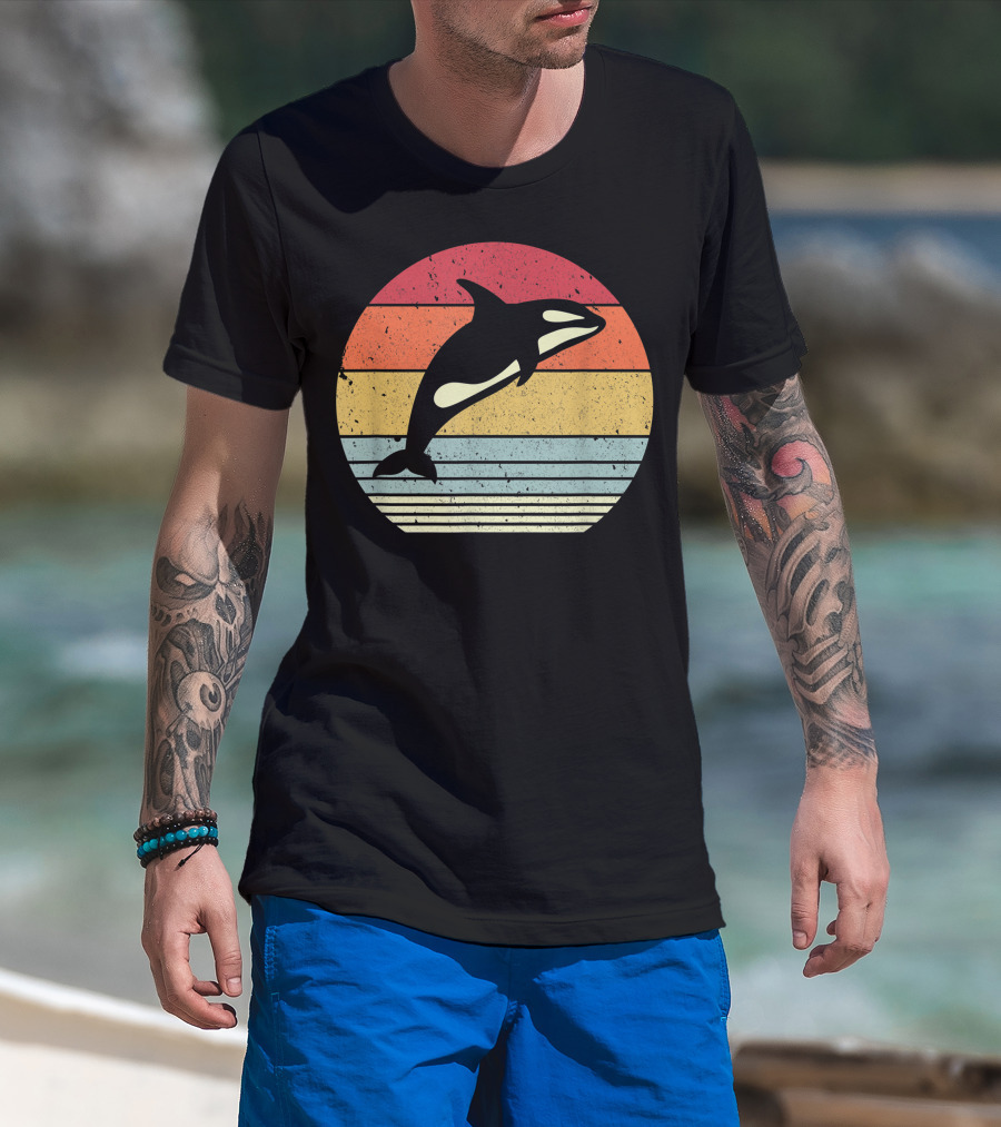 Orca Retro Sunset Style Ocean Stripes T-Shirt