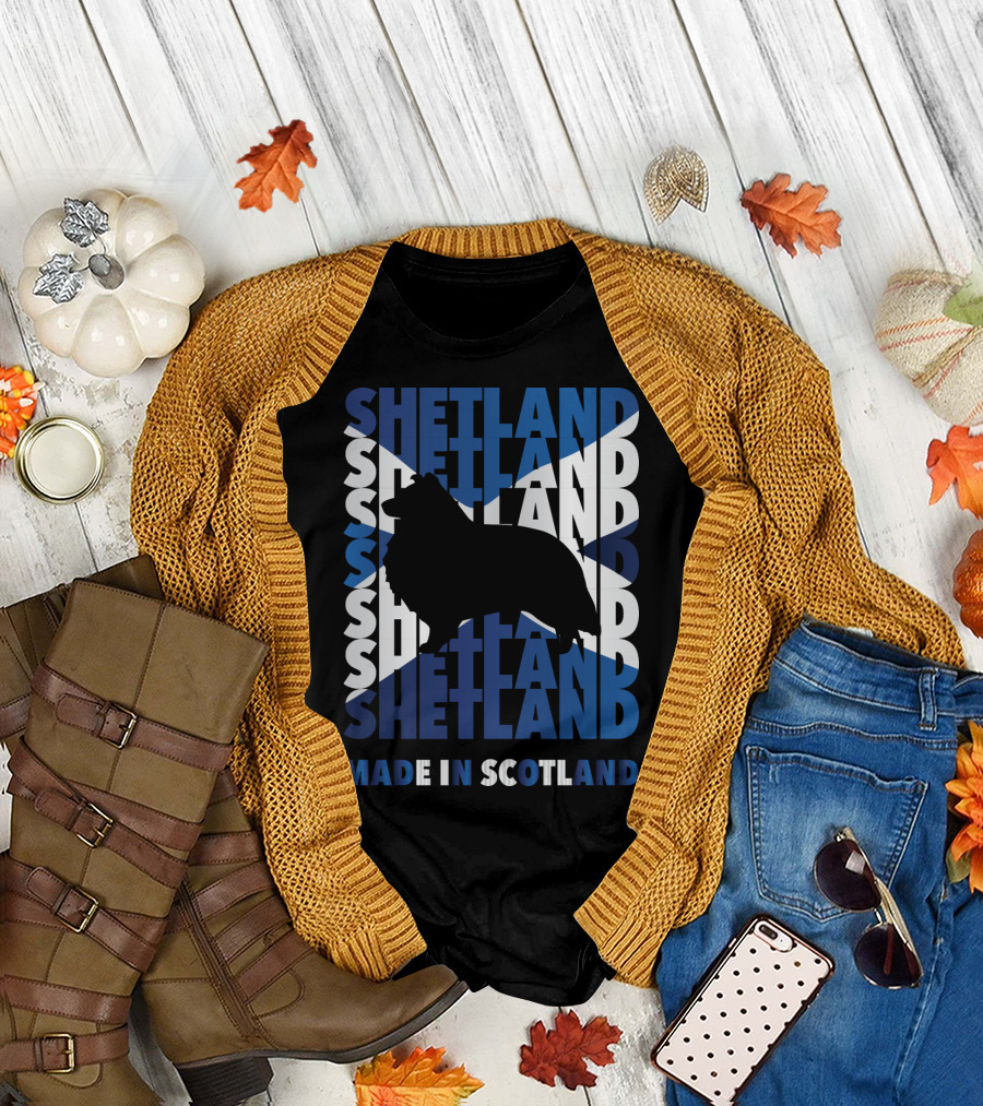 Shetland Silhouette on Scottish Flag Made in Scotland T-Shirt