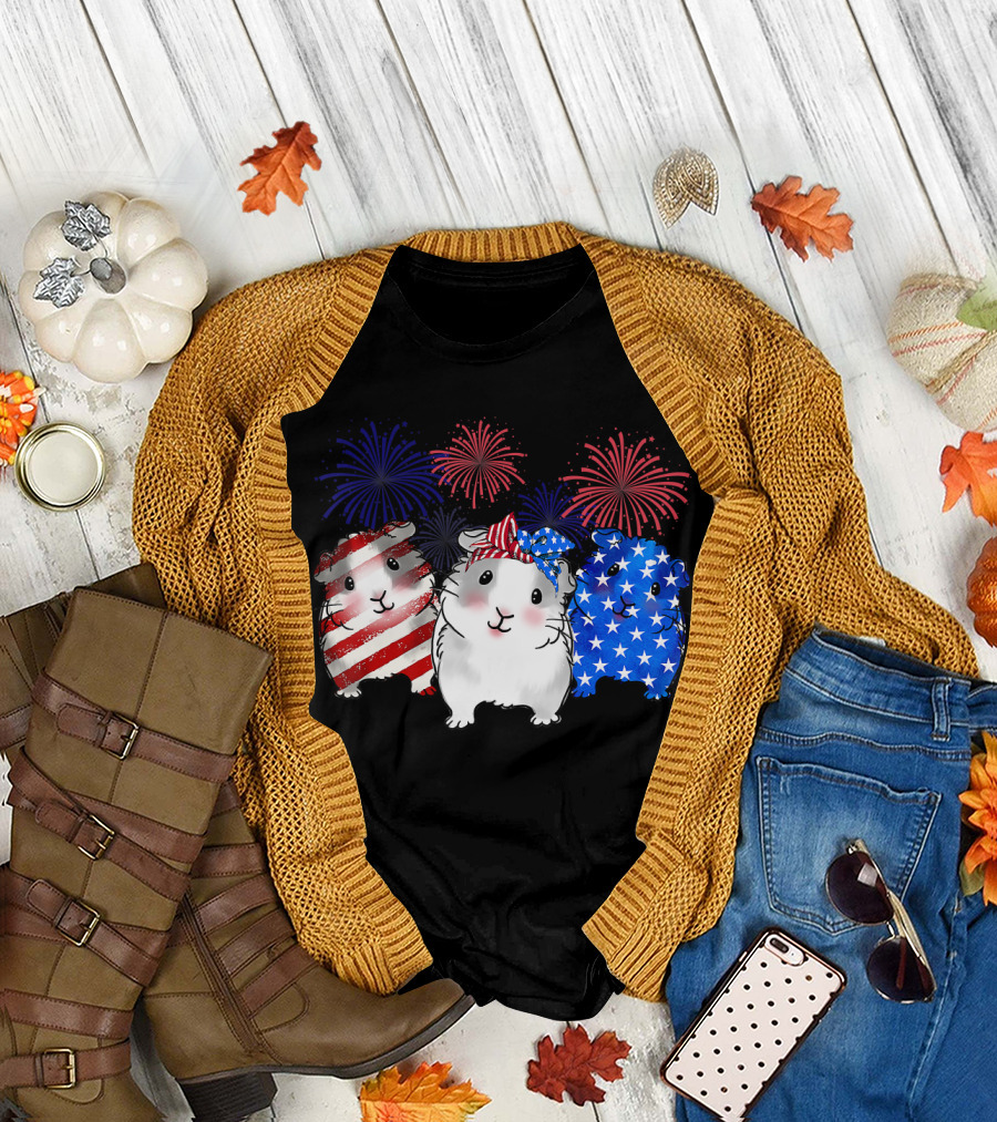 4th of July American Guinea Pigs with Fireworks T-Shirt