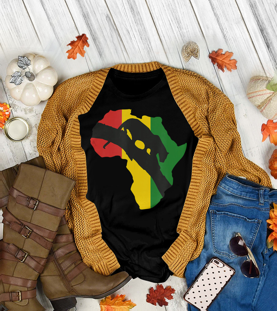 African Panther Rasta Colors Map T-Shirt