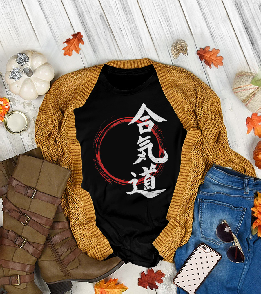 Aikido Kanji with Red Enso Circle for Martial Arts Enthusiasts T-Shirt
