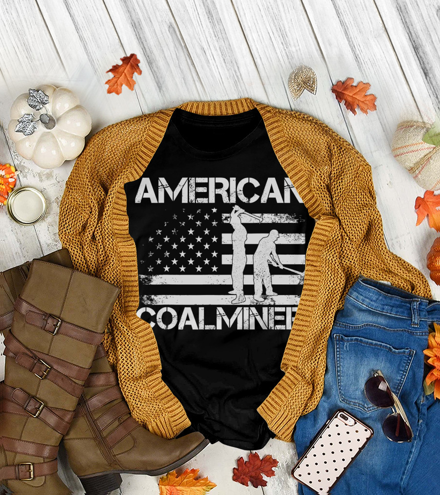 American Coal Miner USA Flag Coal Mining Worker T-Shirt
