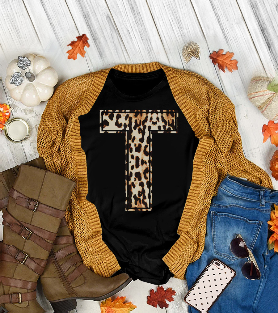 Leopard Cheetah Letter T Initial Name Awesome T-Shirt