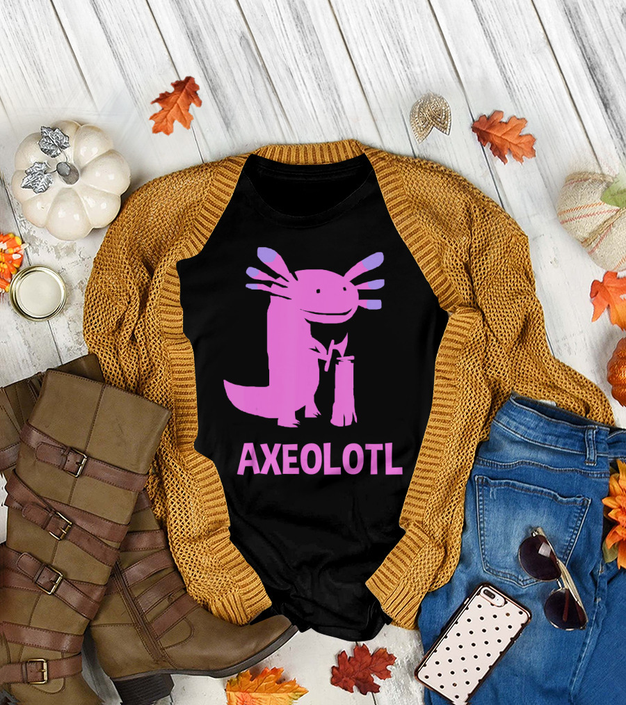 Axelotl Axe Lumberjack Wood Log Pink Axolotl T-Shirt