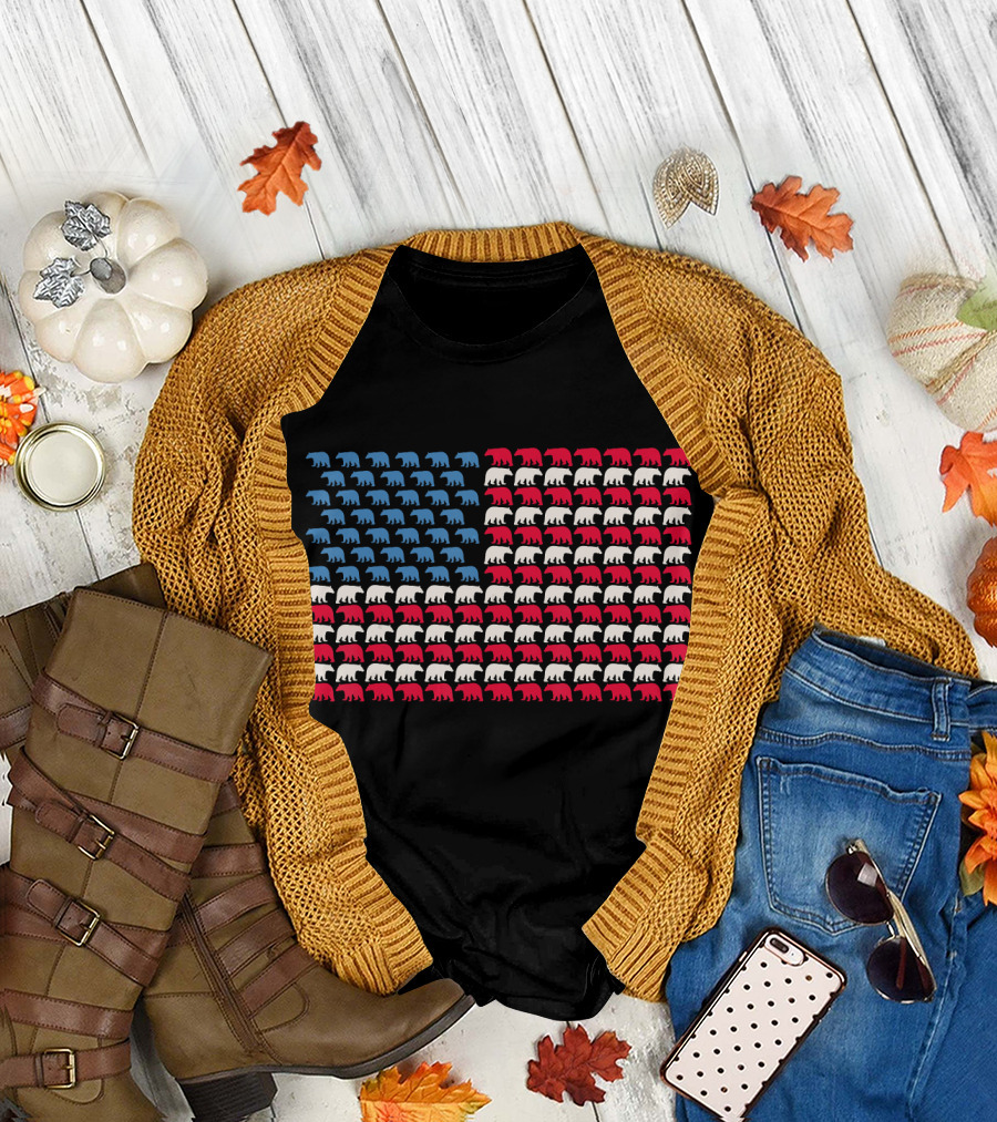 Bear American Flag US 4th Of July Wild Mammal T-Shirt