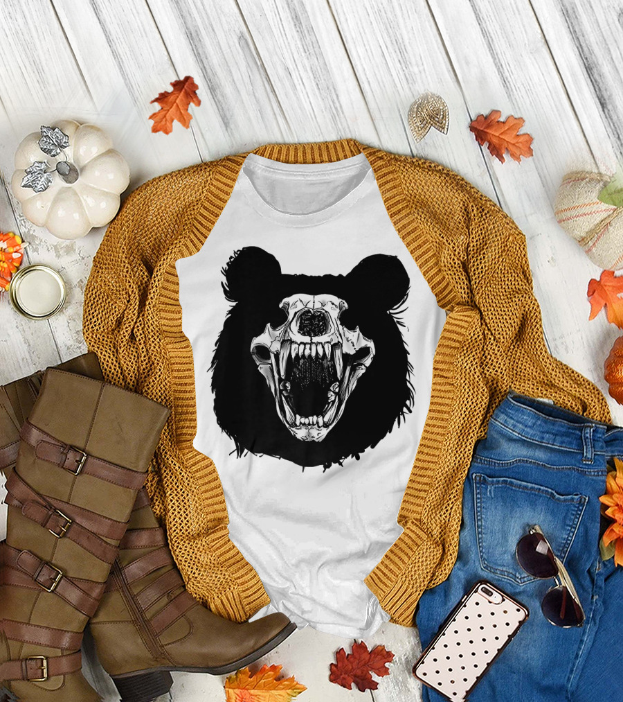Bear Skull Shadow Outline Outdoor Hunting Skull T-Shirt