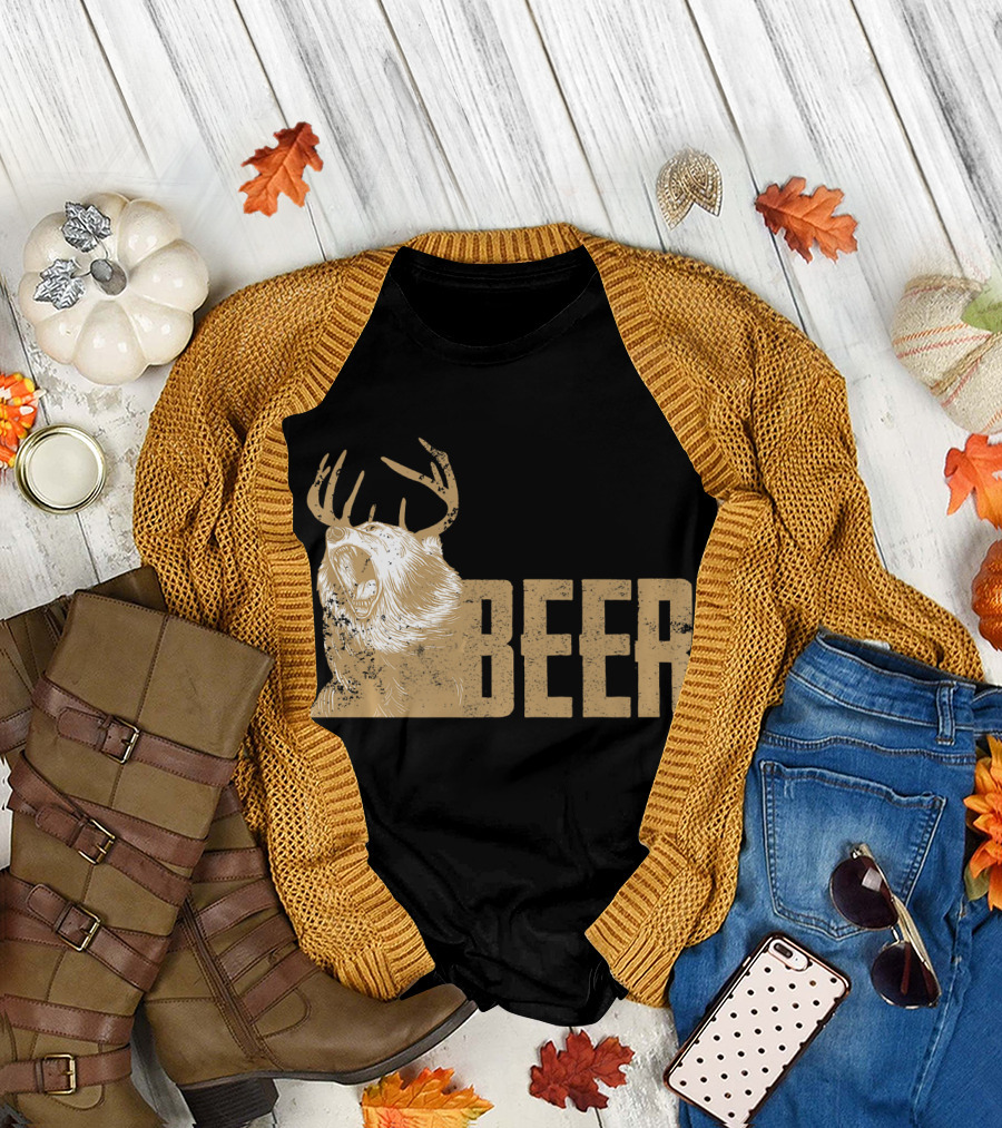 Beer The Deer Bear Funny Humor Antler Roaring Bear Image T-Shirt