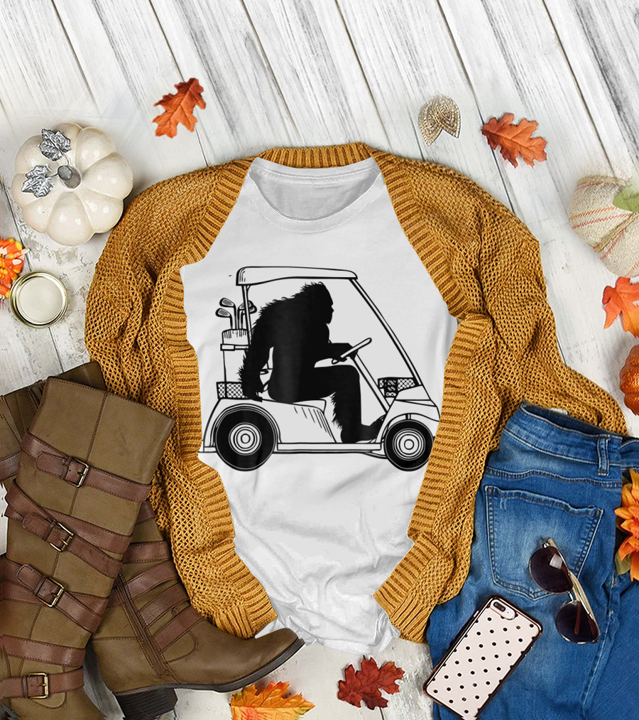 Bigfoot Sasquatch Golfing Driving Golf Cart T-Shirt