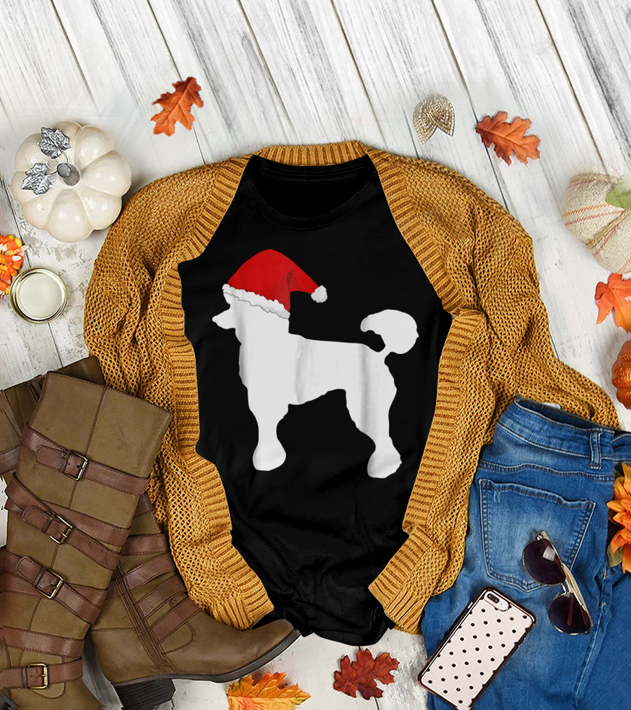 Christmas Poodle Dog Silhouette with Santa Hat T-Shirt