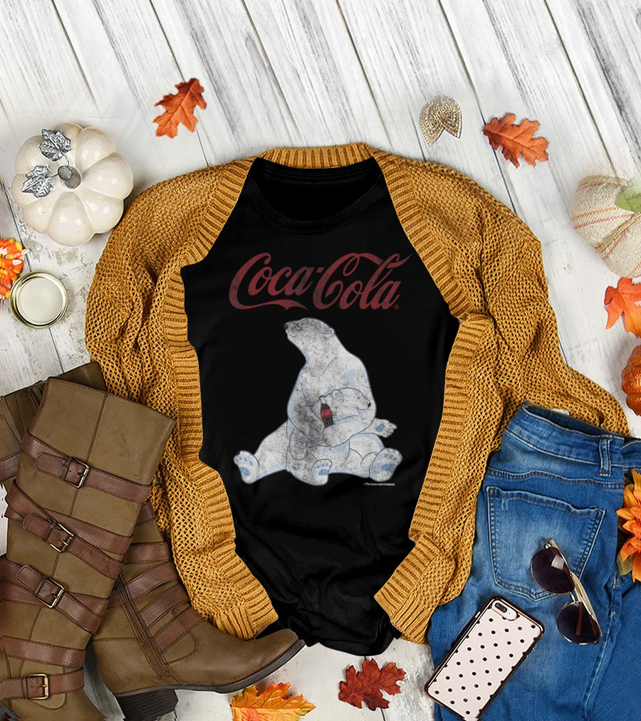 Coca Cola Vintage Faded Polar Bears Hugging with Soda Bottle T-Shirt