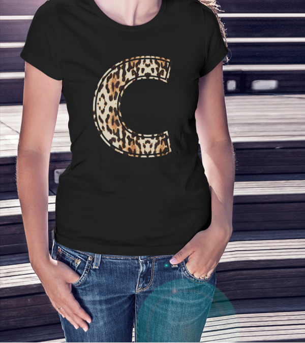 Cool Leopard Cheetah Print Letter C Initial Name T-Shirt