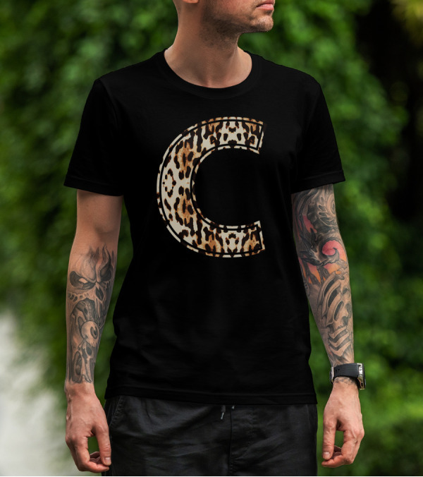 Cool Leopard Cheetah Print Letter C Initial Name T-Shirt