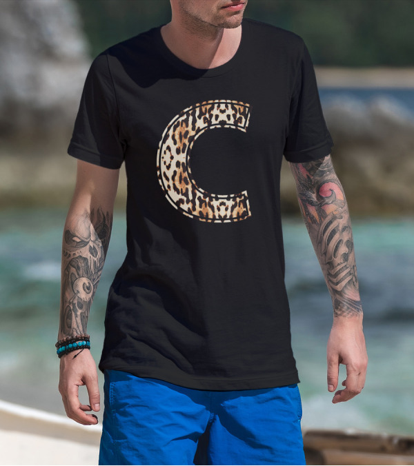 Cool Leopard Cheetah Print Letter C Initial Name T-Shirt