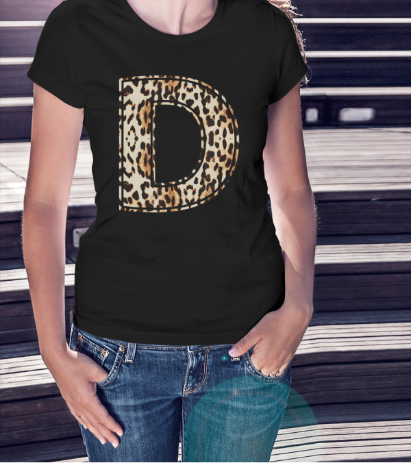 Cool Leopard Cheetah Pattern Letter D Initial Name T-Shirt