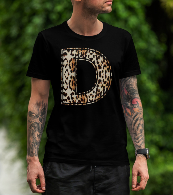 Cool Leopard Cheetah Pattern Letter D Initial Name T-Shirt