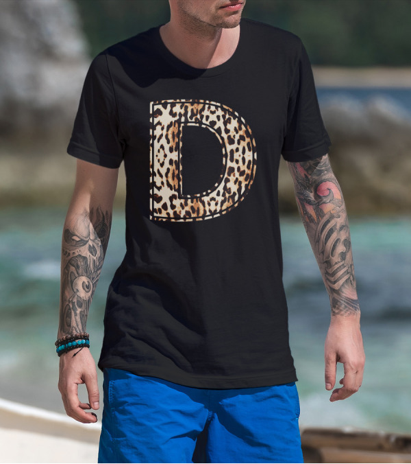 Cool Leopard Cheetah Pattern Letter D Initial Name T-Shirt