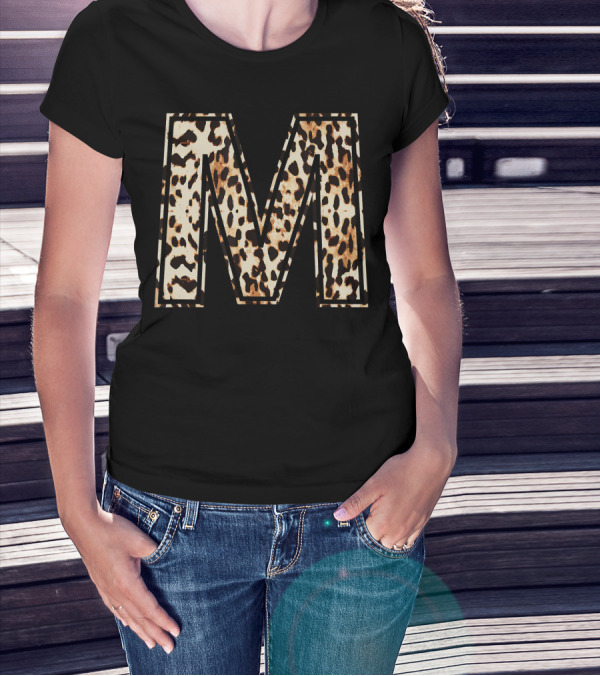 Cool Leopard Cheetah Pattern M Initial Name T-Shirt