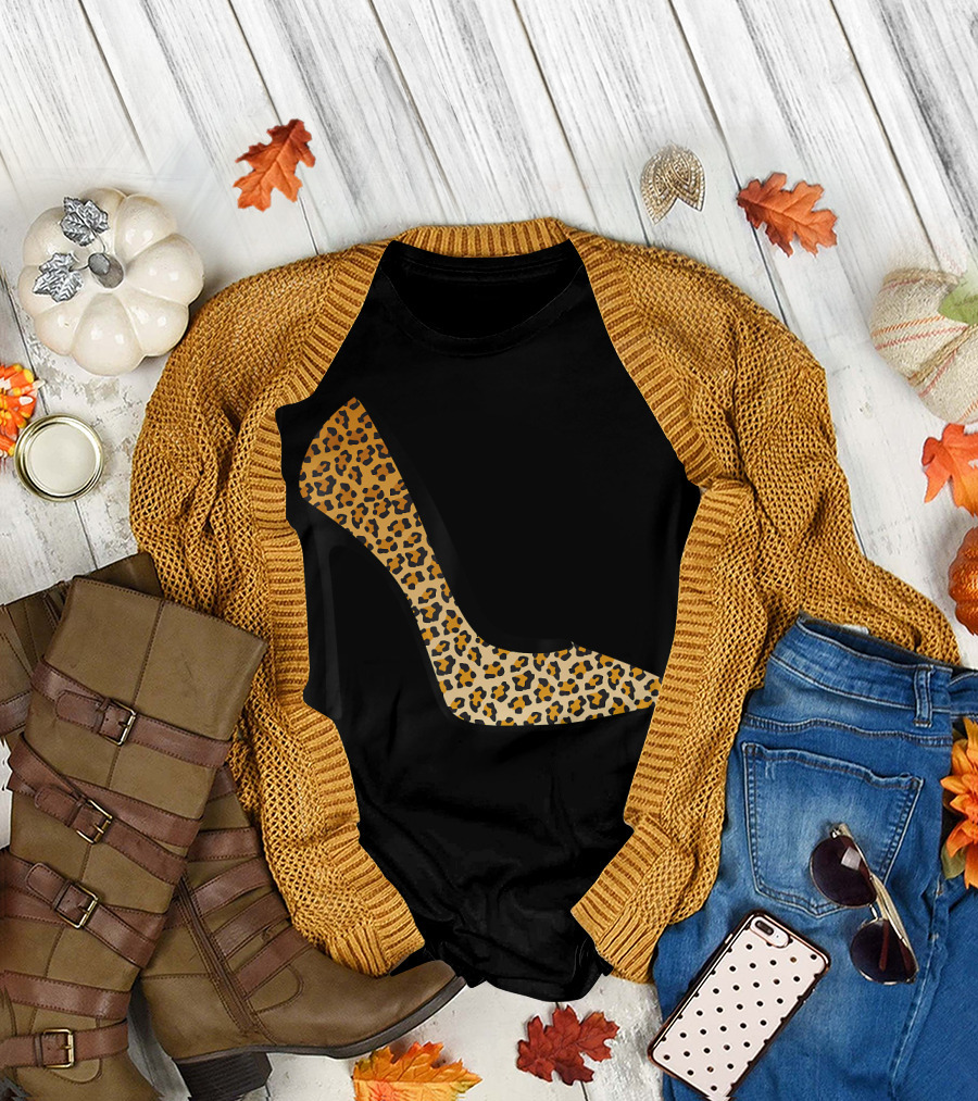 Cool Pointy Leopard Print High Heel Stiletto T-Shirt