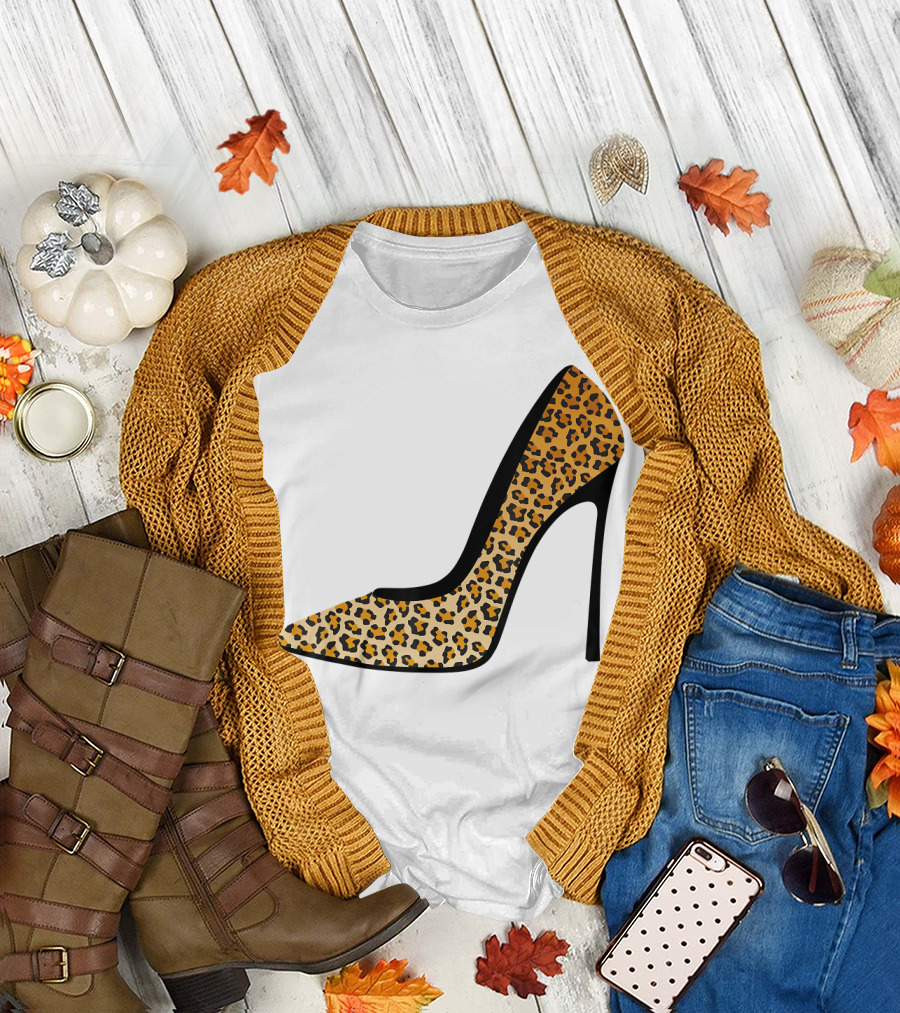 Pointy Leopard High Heels Animal Print T-Shirt