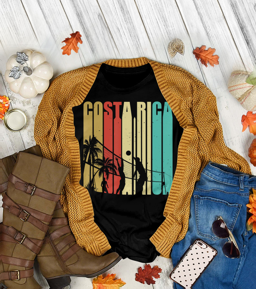 Costa Rica Beach Volleyball Palm Silhouettes Vintage T-Shirt