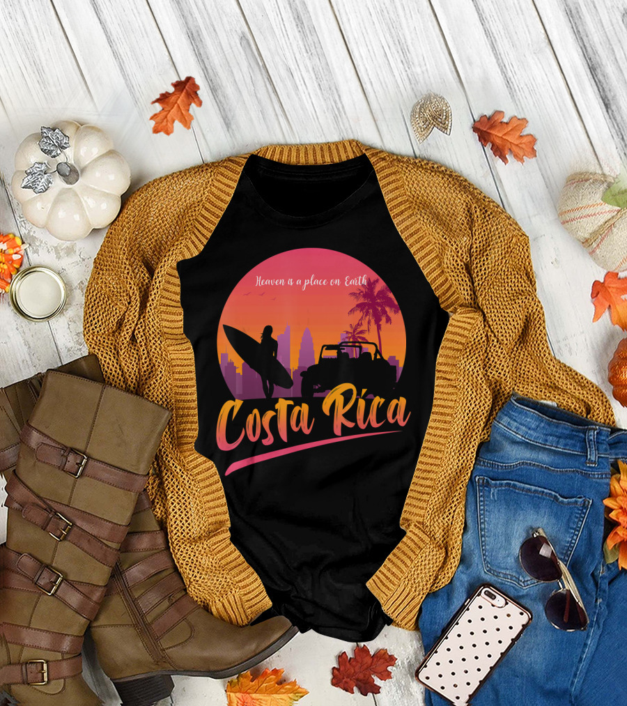 Costa Rica Heaven is a Place on Earth Beach Surfing Jeep T-Shirt