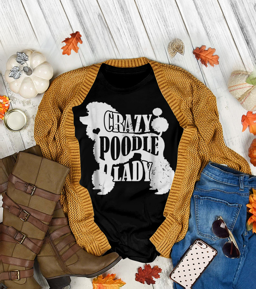 Crazy Poodle Lady Pet Dog Silhouette Heart T-Shirt
