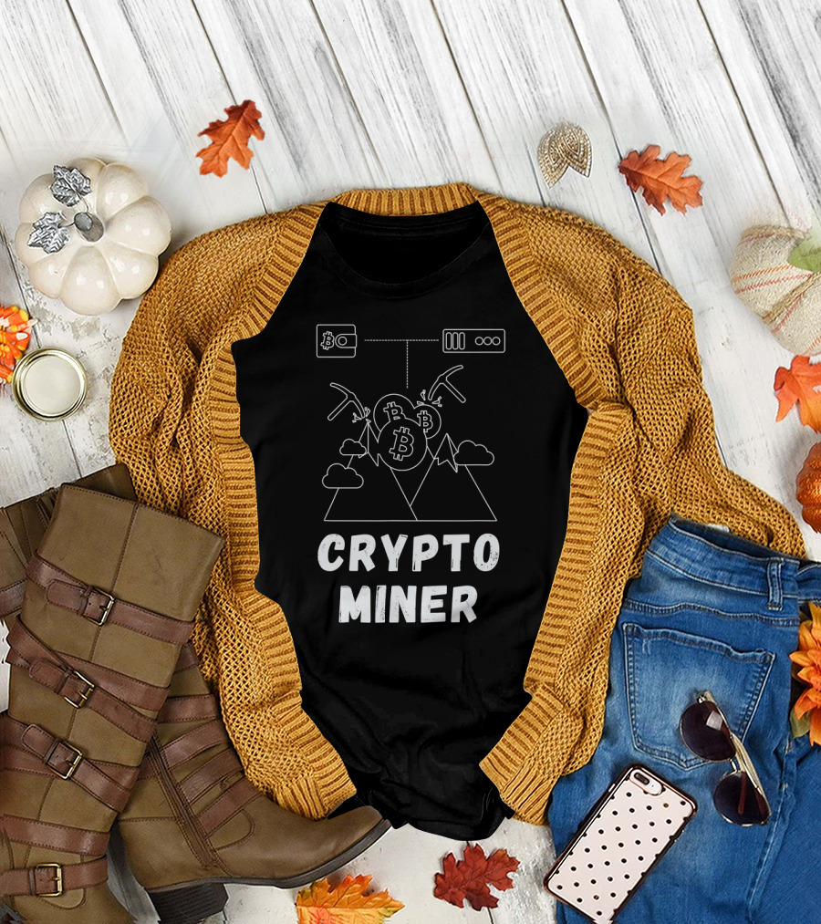Crypto Miner Bitcoin Mountain GPU Mining Icons T-Shirt