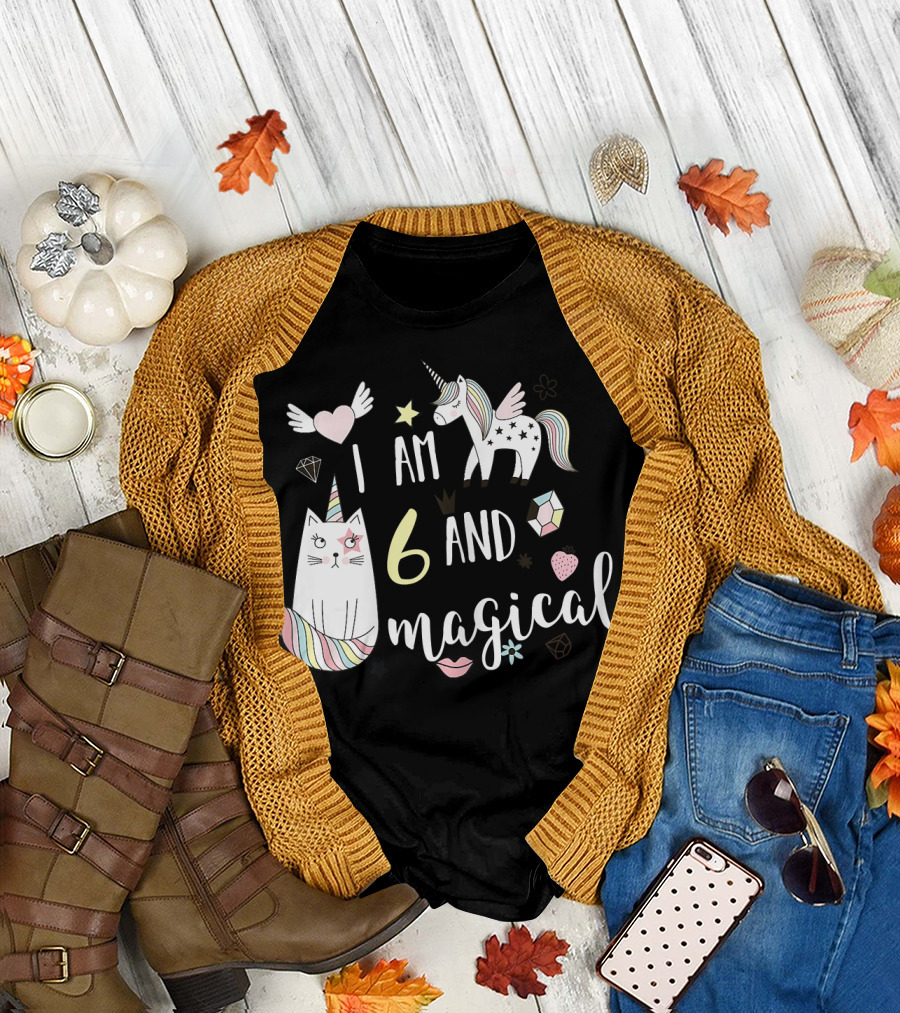 I Am 6 and Magical Caticorn Birthday T-Shirt