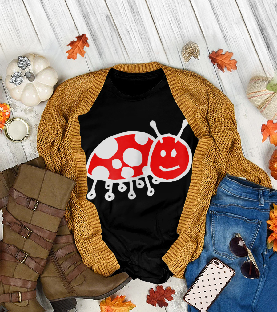 Cute Happy Red Ladybug Drawing T-Shirt