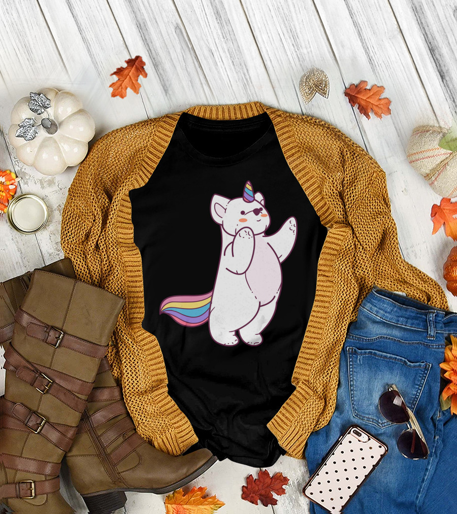 Cute Polar Bear Unicorn with Rainbow Horn and Tail T-Shirt