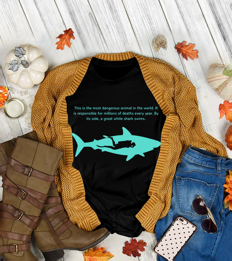 Most Dangerous Animal Scuba Diver Great White Shark T-Shirt