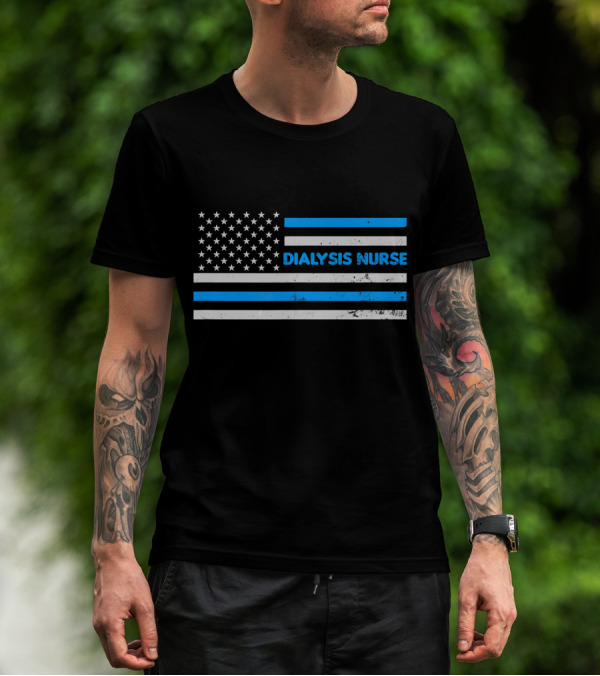 Dialysis Nurse American Flag Blue Line T-Shirt