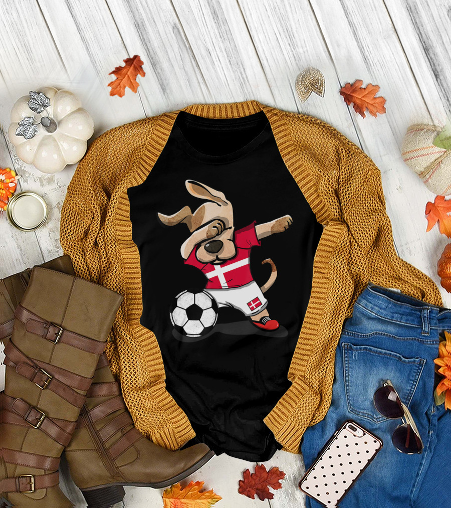 Dog Dabbing Denmark Soccer Jersey Football T-Shirt