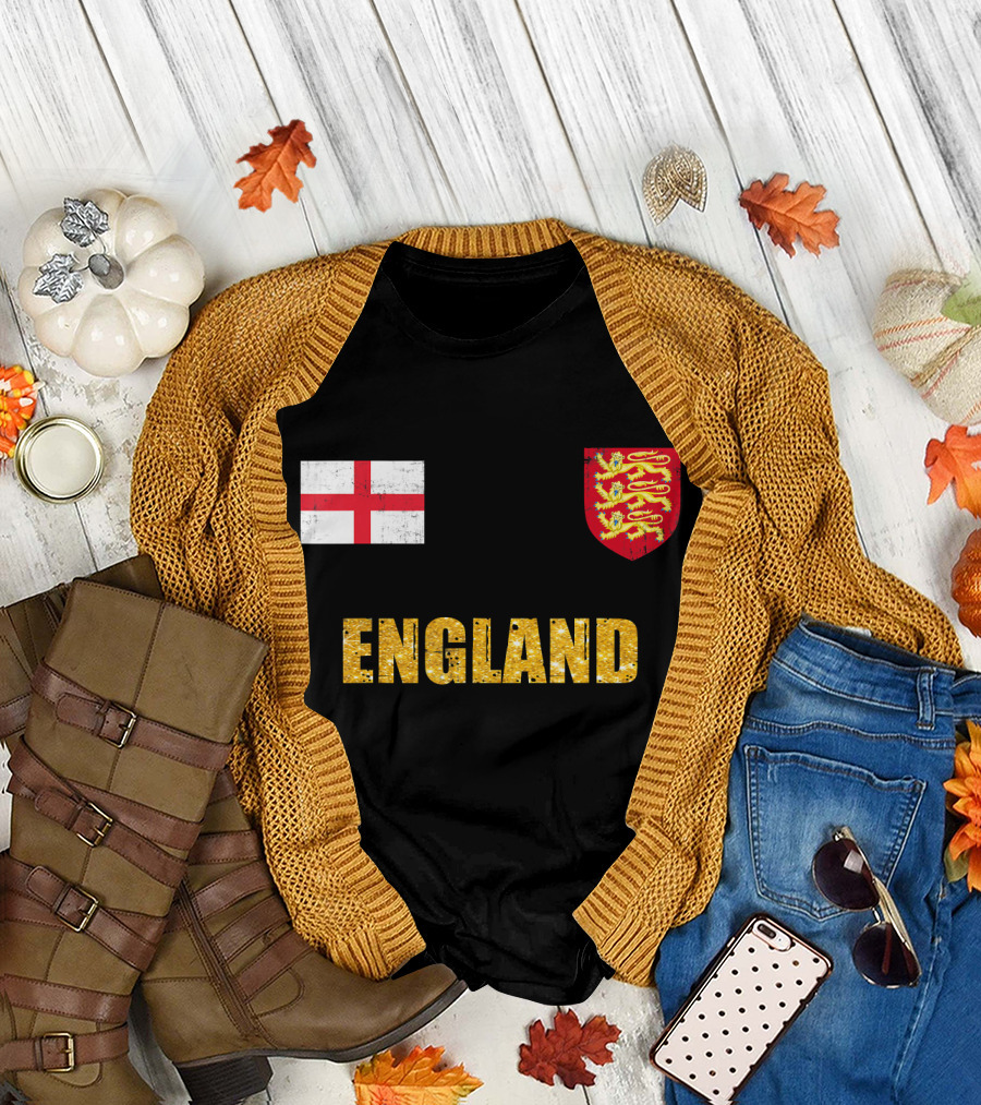 England Soccer Jersey World Cup St George Cross Three Lions Crest T-Shirt