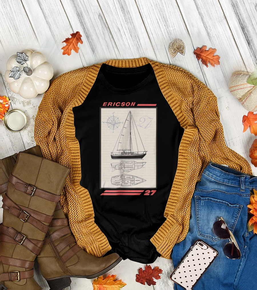 Ericson 27 Sailboat Nautical Blueprint with Compass T-Shirt