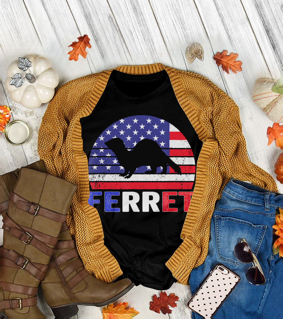 Ferret American Flag Stars and Stripes 4th of July T-Shirt