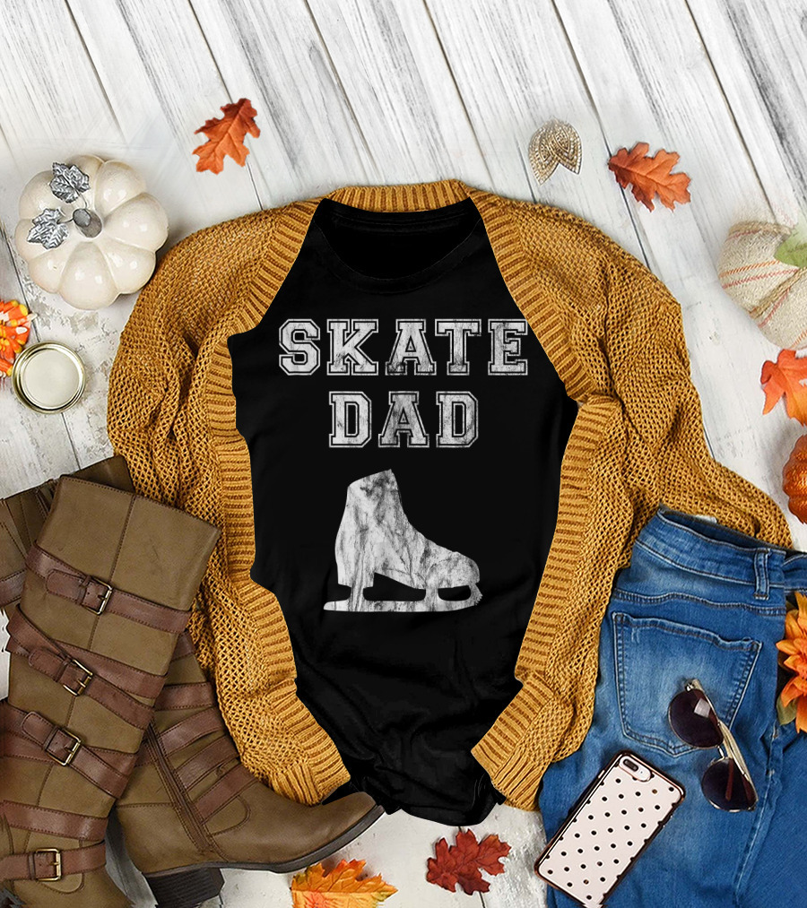Skate Dad Varsity Style Ice Skate Boot T-Shirt