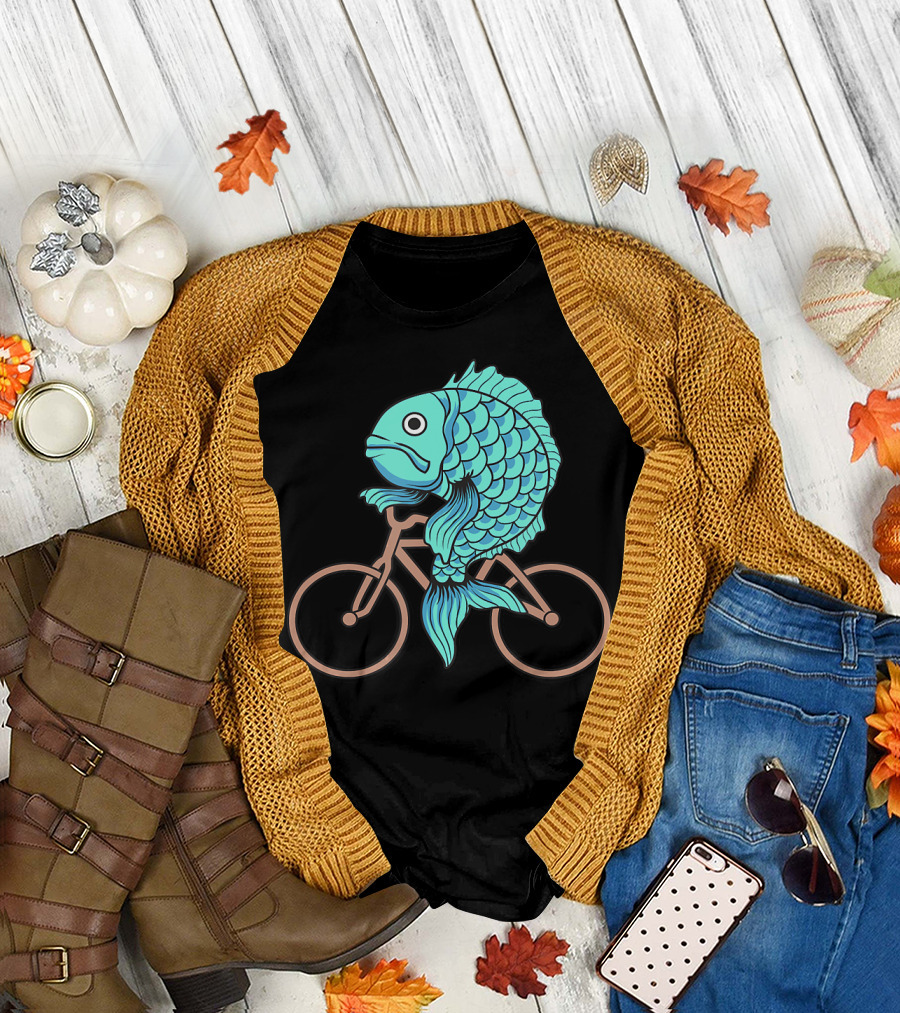 Fish on a Bicycle Funny Party Animal Behavior Surreal Humor T-Shirt