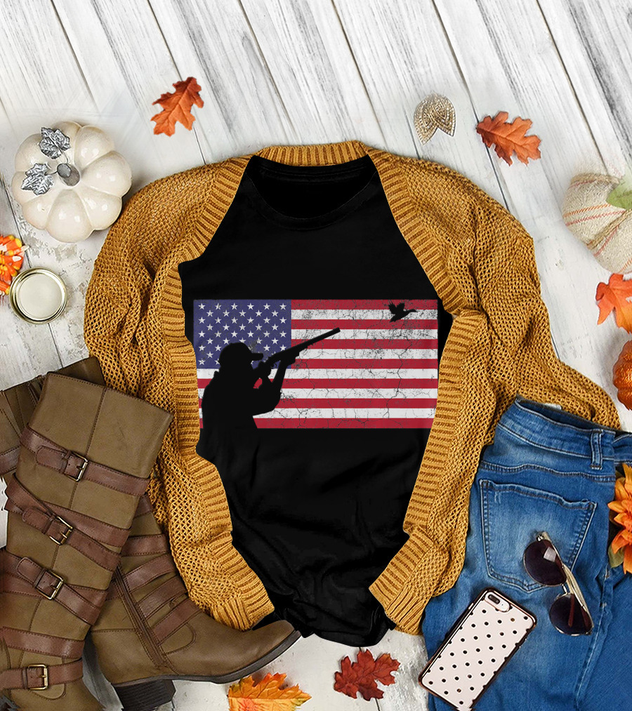 Fourth of July American Flag Duck Hunter T-Shirt