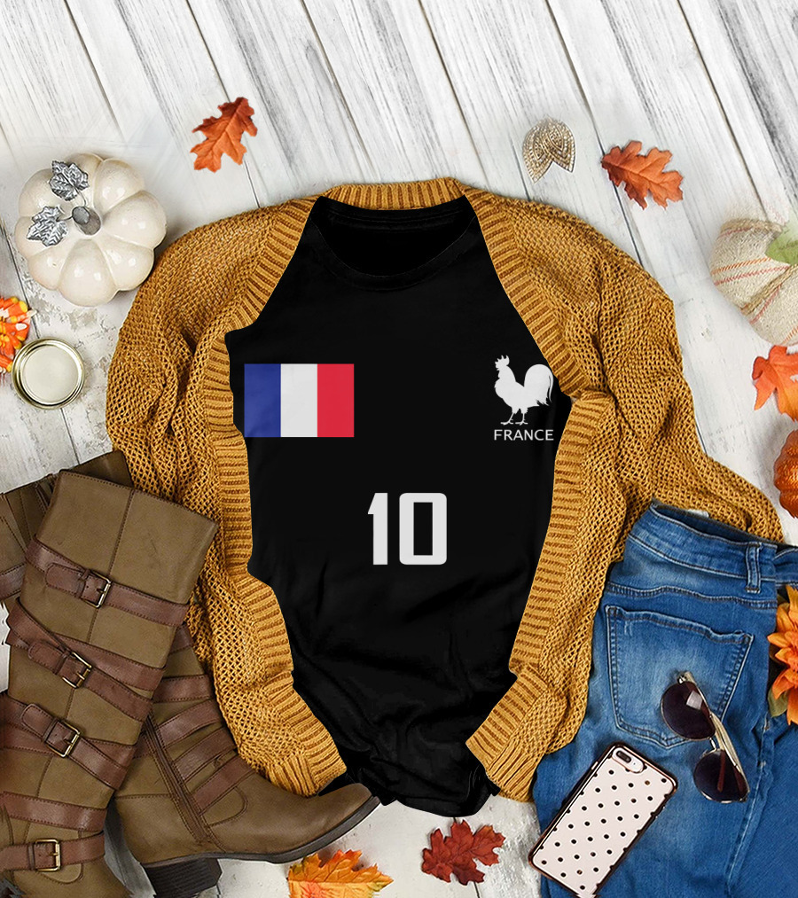 France Flag Rooster 10 Soccer Jersey Style French Football T-Shirt