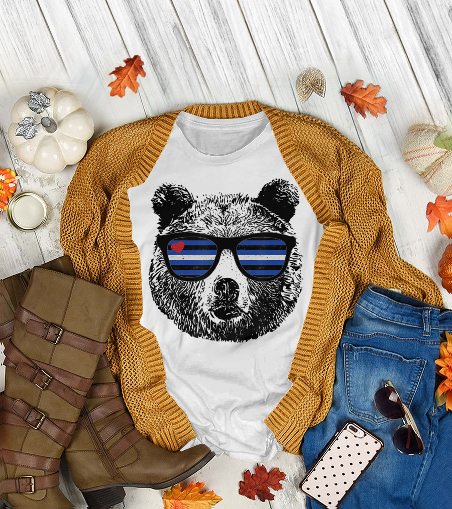 Gay Bear with Leather Pride Flag Sunglasses and Heart T-Shirt